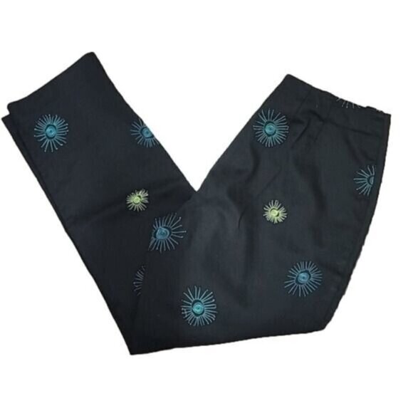 Sigrid Olsen petite Pants mid-rise Sport black cropped w/beaded sun design 4P - Picture 2 of 8